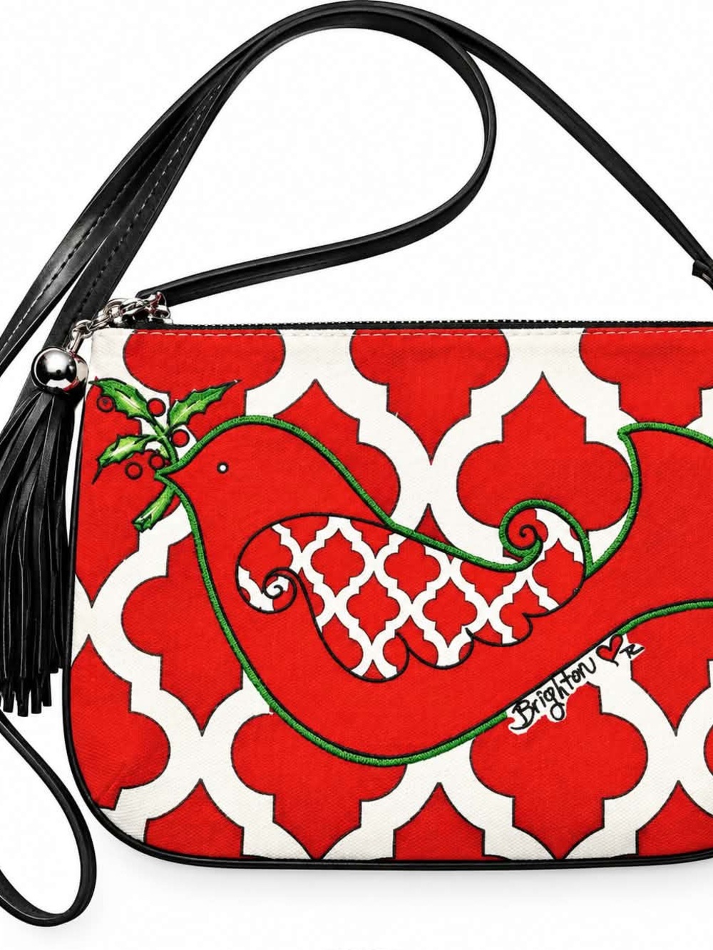 Brighton Red and Black Bird Motif Crossbody Bag